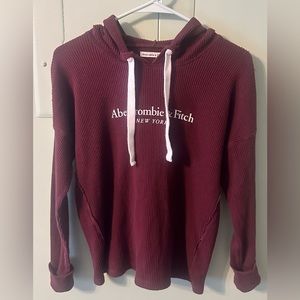 Abercrombie & Fitch Waffle Knit Hoodie Women’s Long Sleeve Size M - Burgundy
